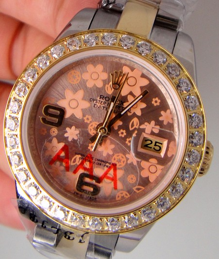 Datejust Rolex Watch: 2-Tone Salmon Flower Replica Watch